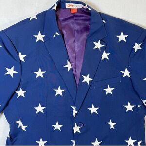 OPPO SUITS Men's 52 Star Spangled Blazer Jacket Blue W/ White Stars Suit Coat